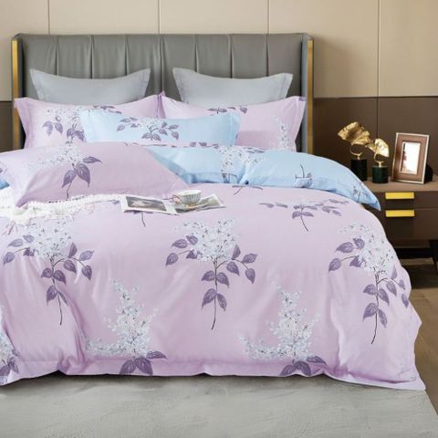 台灣製萊賽爾天絲 床包枕套組 單人 二件組 (床包/床單/床罩) 紫彩晨露