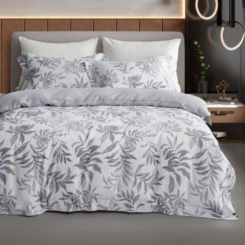 台灣製萊賽爾天絲 兩用被床包組 雙人加大 四件組 (床包/床單/床罩) 雅致葉影