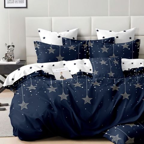 台灣製抗菌舒柔棉 薄被套-雙人 (被單/被套/棉被套 四角有綁帶) 夜空閃耀