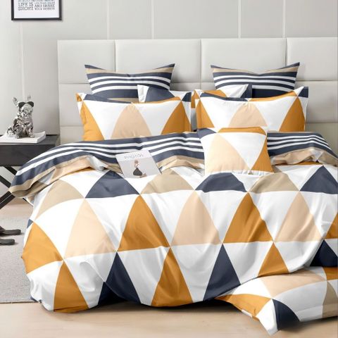 台灣製抗菌舒柔棉 薄被套-雙人 (被單/被套/棉被套 四角有綁帶) 幾何暖陽