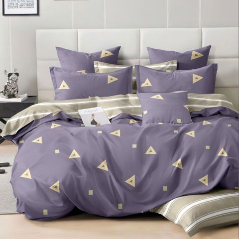 台灣製抗菌舒柔棉 薄被套-雙人 (被單/被套/棉被套 四角有綁帶) 菱形紫晨