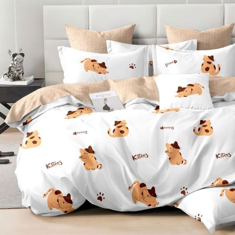 台灣製抗菌舒柔棉 薄被套-雙人 (被單/被套/棉被套 四角有綁帶) 貓咪天堂