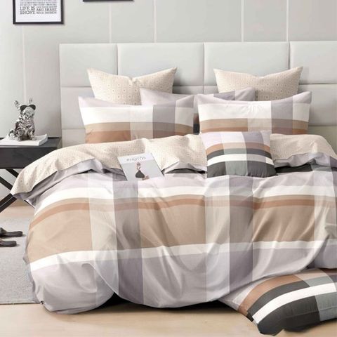 台灣製抗菌舒柔棉 薄被套-雙人 (被單/被套/棉被套 四角有綁帶) 溫柔米格