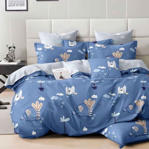 台灣製抗菌舒柔棉 薄被套-雙人 (被單/被套/棉被套 四角有綁帶) 藍象樂園