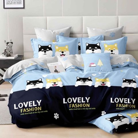 台灣製抗菌舒柔棉 薄被套-雙人 (被單/被套/棉被套 四角有綁帶) 汪汪樂園