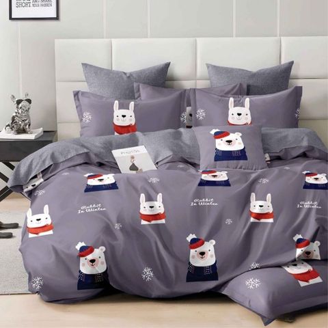 台灣製抗菌舒柔棉 兩用被床包組 雙人加大 四件組 (床包/床單/床罩) 冬日萌友
