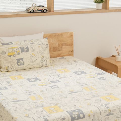 Peanuts史努比Snoopy100%天絲單人床包枕套組 - 正版 Tencel天絲萊賽爾纖維 吸濕排汗 寢具 含床包*1 枕套*1