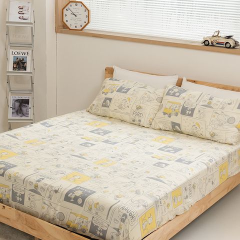 Peanuts史努比Snoopy100%天絲雙人床包枕套組 - 正版 Tencel天絲萊賽爾纖維 吸濕排汗 寢具 含床包*1 枕套*2