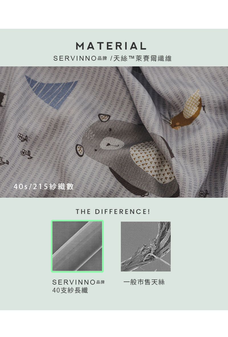 MATERIALSERVINNO品牌 天T 萊賽爾纖維40s/215數THE DIFFERENCE!SERVINNO一般市售天絲40支紗長纖