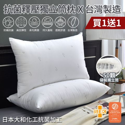 【Aibo】台灣製大和化工抗菌釋壓獨立筒枕(買一送一)