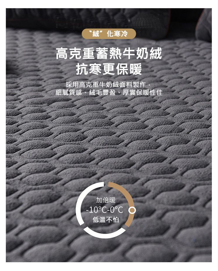 “”化寒冷高克重蓄熱牛奶絨抗寒更保暖採用高克重牛奶絨面料製作細膩質感、絨毛豐盈、厚實保暖性佳加倍暖-10-0C O低溫不怕