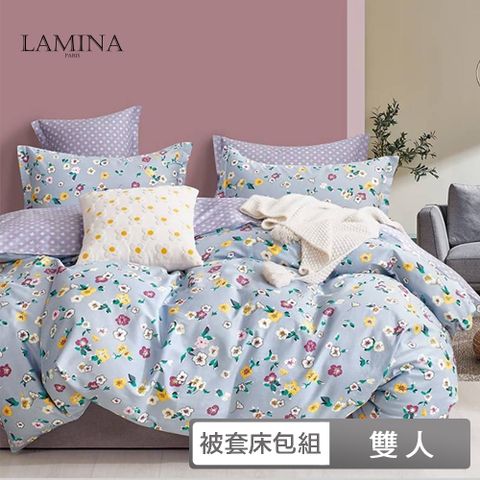 LAMINA  雙人 春色朝陽-藍 100%純棉四件式兩用被套床包組