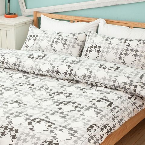 LAMINA 千鳥(灰) 加大 100%純棉床包枕套三件組  