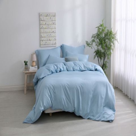 LAMINA天絲純色床包三件組雙人-湖藍
