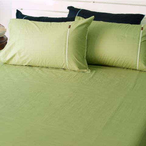 《40支紗》雙人特大床包枕套三件式 抹茶 100%精梳棉-麗塔寢飾-