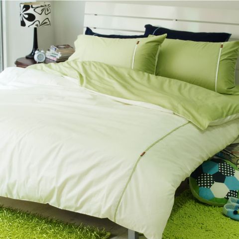 《40支紗》雙人加大床包兩用被套四件式 抹茶 100%精梳棉-麗塔寢飾-