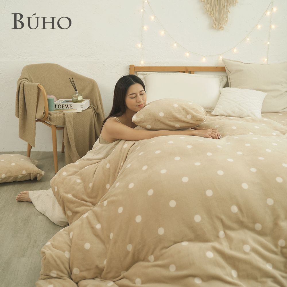 BUHO 布歐 《雲朵波啵》極柔暖法蘭絨雙人兩用毯被+單人床包三件組