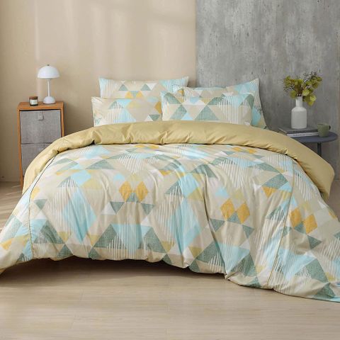 100%精梳棉 美國棉 奧狄斯 綠 雙人四件式兩用被床包組