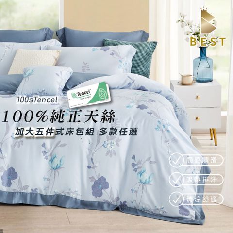 【BEST貝思特】100%純天絲 加大 100支 床包兩用被五件組  TENCEL  H5