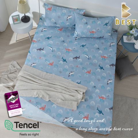 BEST貝思特_特大天絲床包枕套三件組-海洋之下(3M吸濕排汗專利技術)
