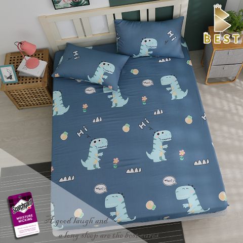 BEST貝思特_雙人天絲床包枕套三件組-相約小恐龍(3M吸濕排汗專利技術)