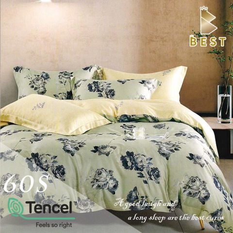 BEST 貝思特 100%TENCEL特大60支頂級天絲兩用被床包組 和風清露-綠