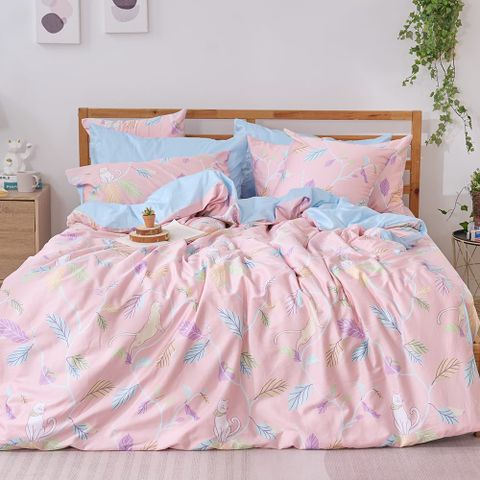 【戀家小舖】台灣製 60支精梳棉 貓咪奇遇記 雙人被套