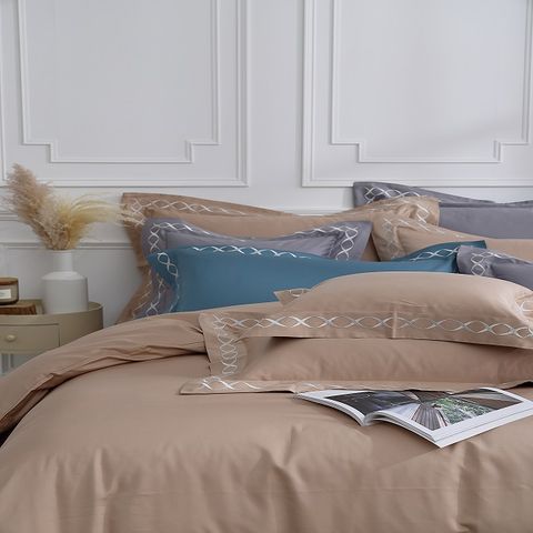 Cozy inn 加大-鳶尾藍 300織 100%織萊賽爾天絲刺繡麻花款床包枕套組