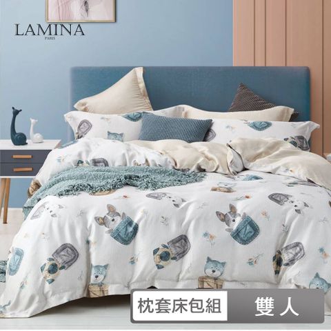 Lamina  雙人 100%萊賽爾天絲枕套床包組(4款任選-可愛花色))