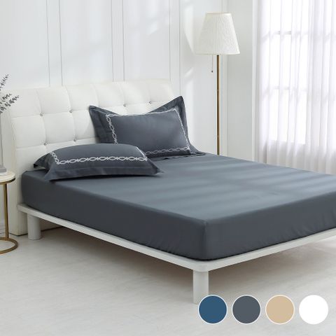 鴻宇 100%精梳棉 美國棉300織 60支 素色刺繡 雙人床包枕套三件組