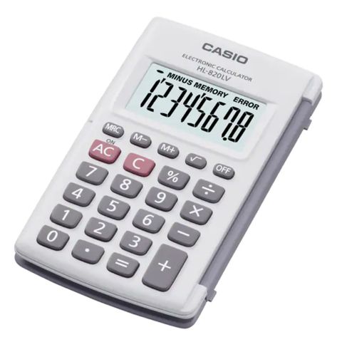 CASIO 8位數輕薄掀蓋式硬殼商務計算機HL-820LV-WE-白色(國家考試專用機種)