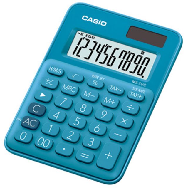 CASIO 卡西歐 10位元繽紛馬卡龍色迷你型計算機-俏藍莓 (MS-7UC-BU)