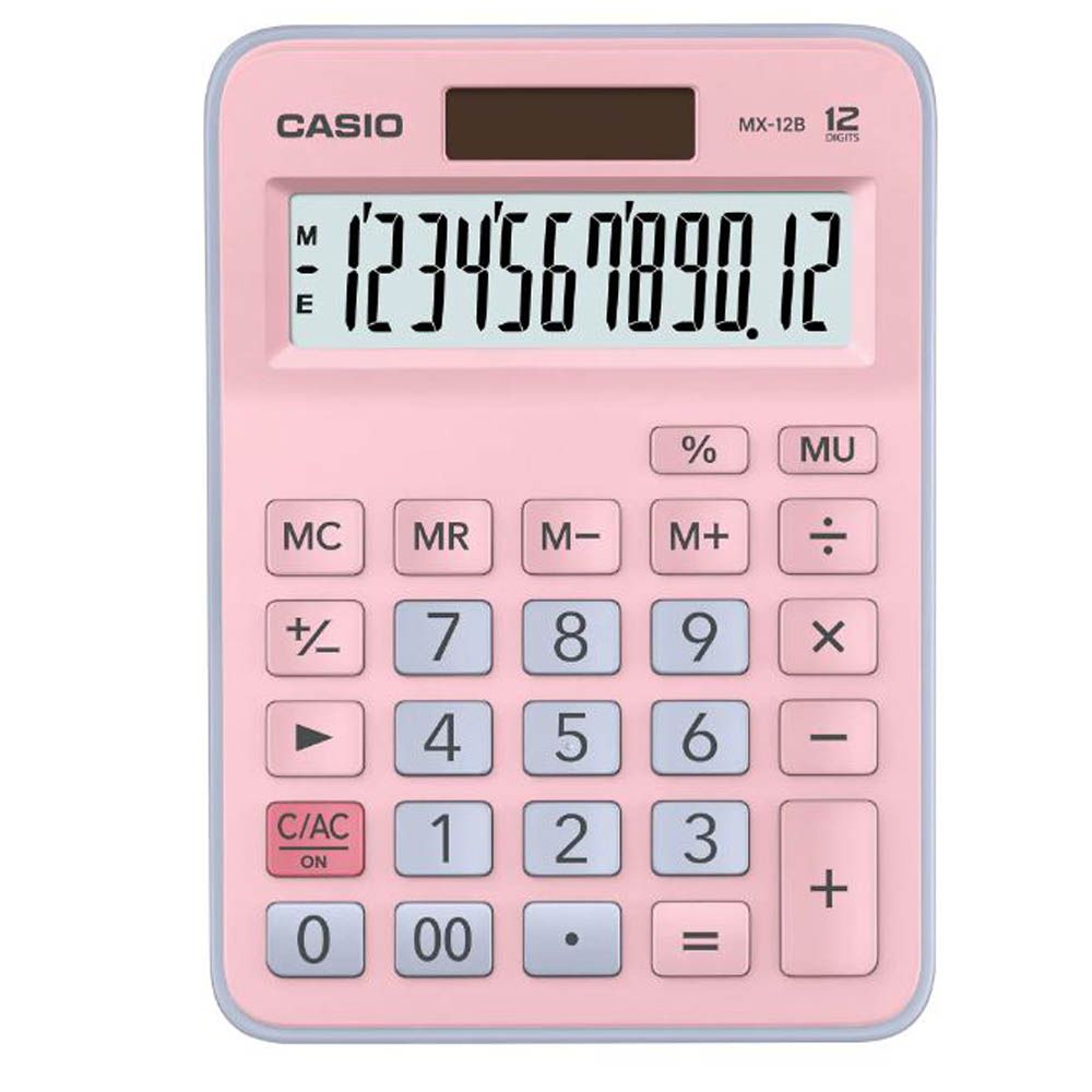 CASIO 卡西歐  特殊撞色新款12位數雙電源設計計算機MX-12B-PKLB(水藍X粉紅)