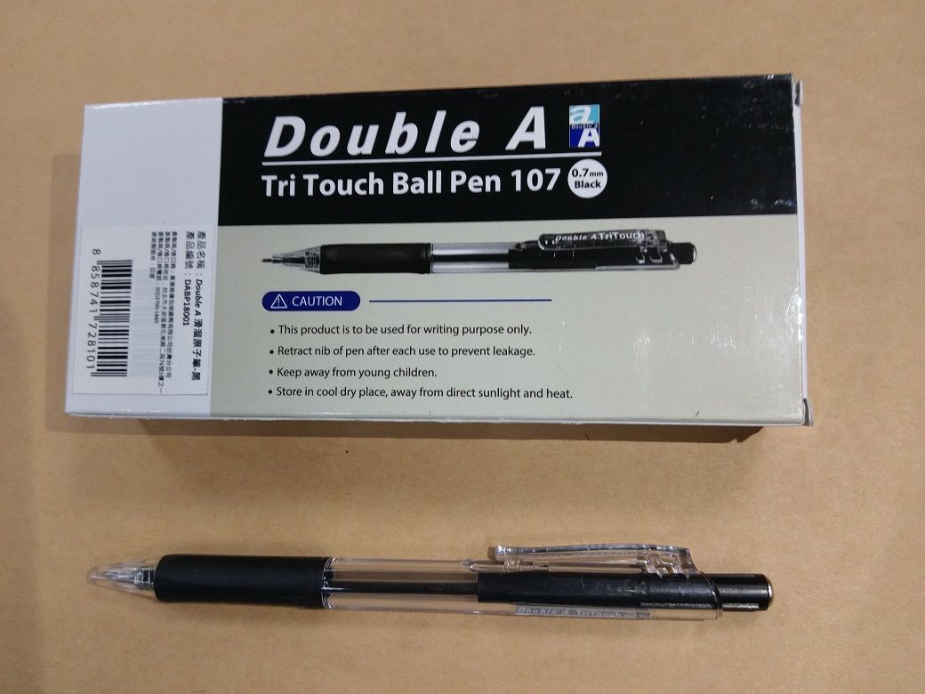 858 741 728101 Tri Touch Ball Pen 107產品名稱Double  原子筆-黑: DABP18001BlackDouble A A CAUTION product is to be used for writing purpose onlyRetract nib of pen after each use to prevent leakageKeep away from young childrenStore in cool dry place, away from direct sunlight and heat