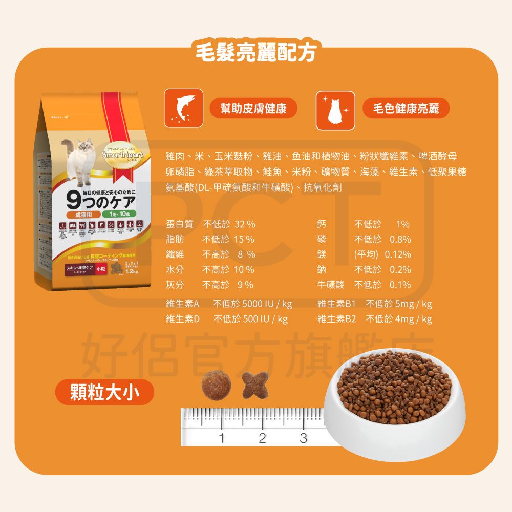 SmartHeart GOLD 慧心機能貓糧 - 毛髮亮麗配方(鮭魚+米) 1.2KG