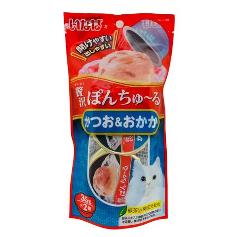 日本 CIAO 豪華果凍杯 TSC-44 鰹魚&amp;柴魚 35g*2入( 貓咪肉泥 貓肉泥 貓零食 貓零嘴 )