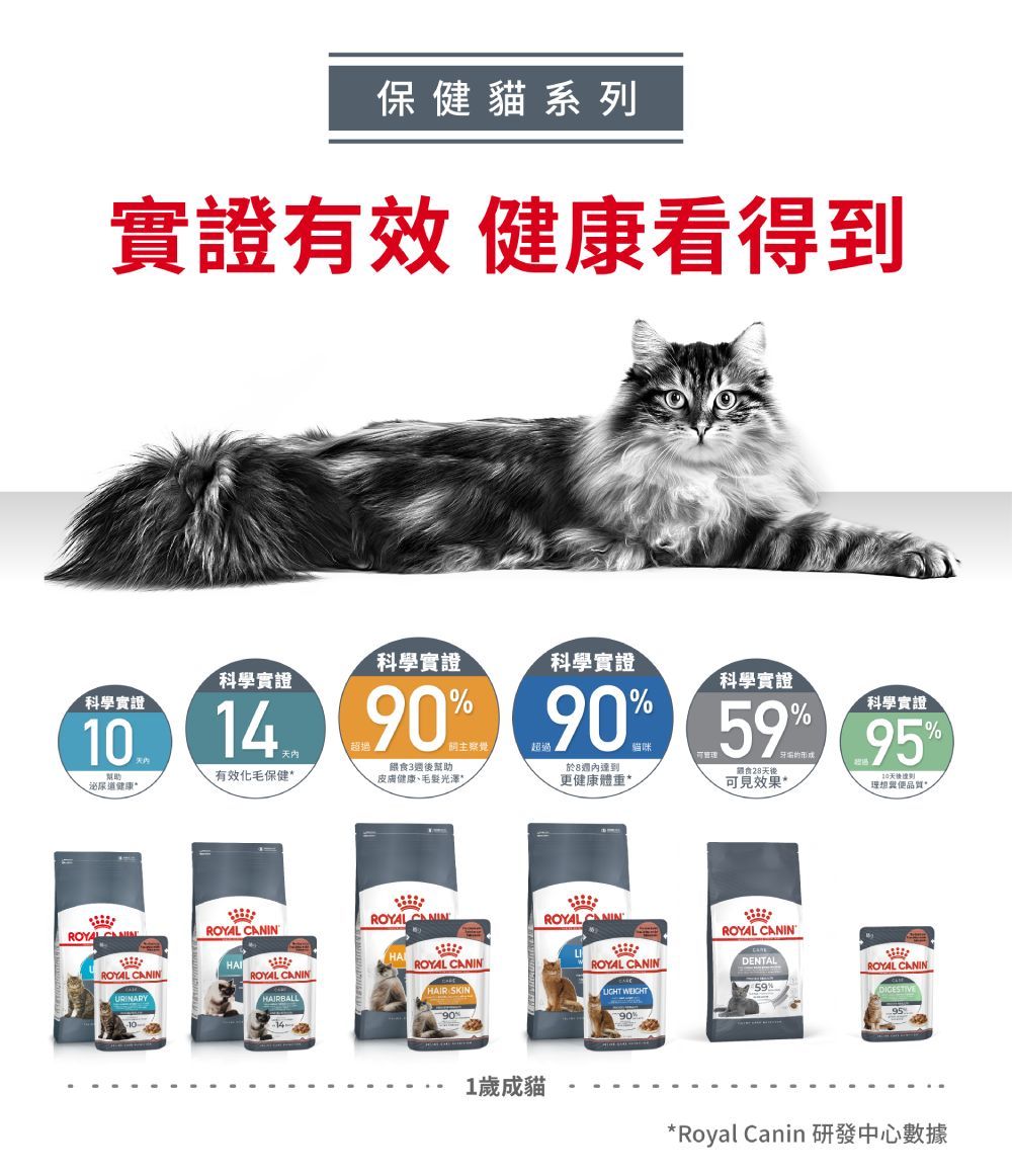 保健貓系列實證有效 健康看得到科學實證科學實證科學實證科學實證科學實證1014 90 90  餵食後幫助幫助有效化毛保健*皮膚健康、光澤泌尿道健康*於8週內更健康體重*餵食28後可見效果*天達到理想ROYAL ROYAL ROYAL CHAHAIROYAL CANINROYAL CANINROYAL CANINURINARYHAIR SKINHAIRBALL90ROYALANINROYAL CANIN WEICHT90ROYAL CANINDENTALDROYAL CANIN1歲成貓*Royal Canin 研發中心數據