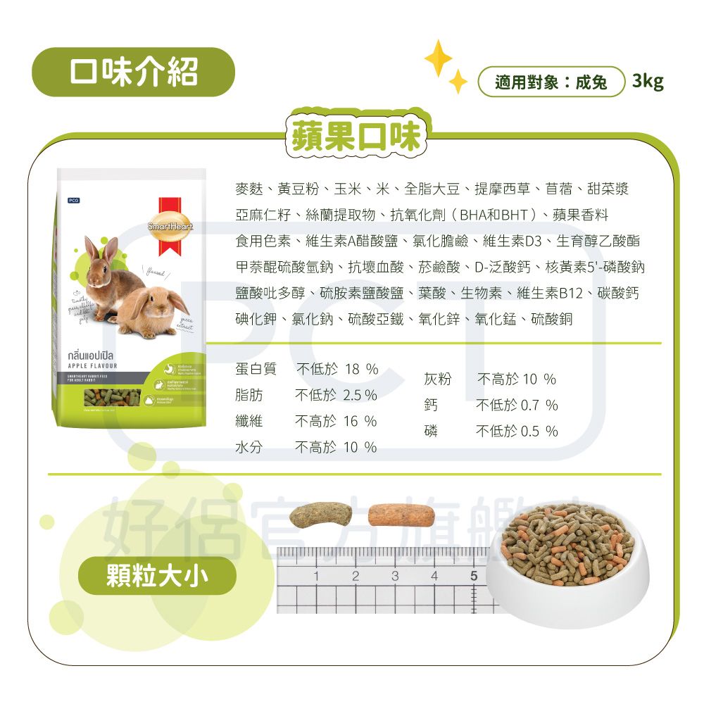 SmartHeart 慧心寶貝兔子飼料 - 覆盆子口味 3KG