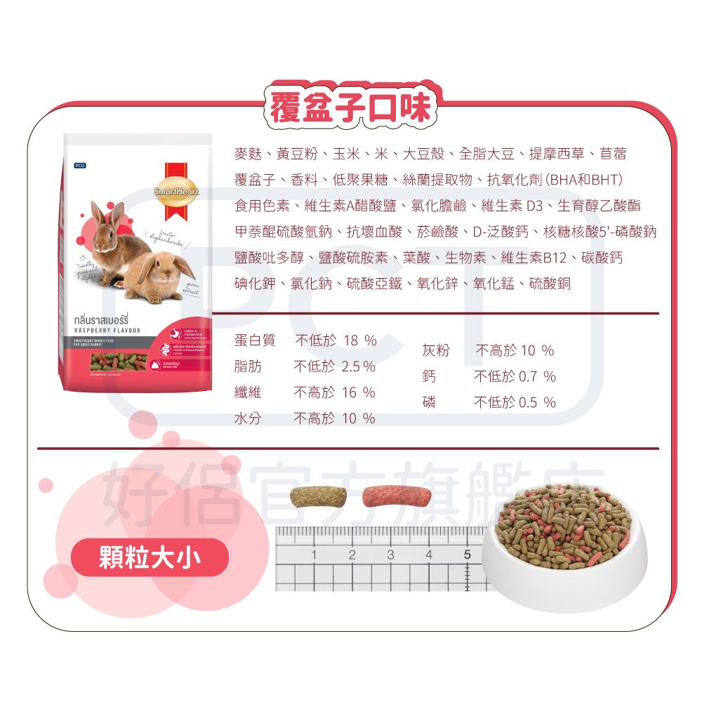 SmartHeart 慧心寶貝兔子飼料 - 覆盆子口味 3KG