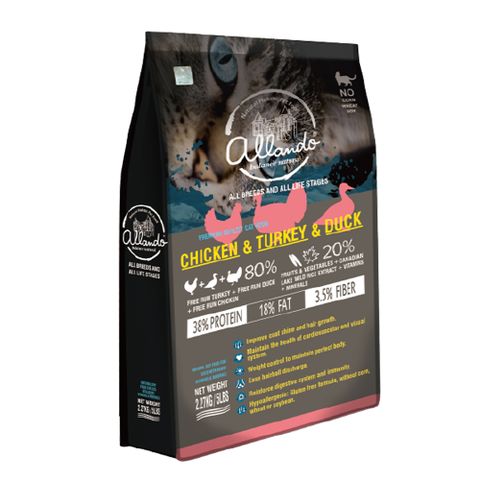 ├Allando 奧藍多┐天然無穀貓鮮糧 火雞肉+鴨肉 6.8KG