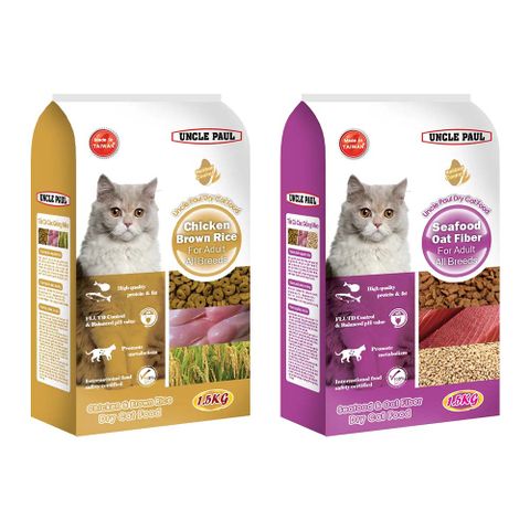 【2入組】UNCLE PAUL保羅叔叔高級貓糧-雞肉糙米/海鮮燕麥 成貓/全貓種 化毛控制 1.5KG