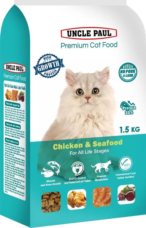 【2入組】UNCLE PAUL保羅叔叔高級貓糧-全齡貓用-雞肉海鮮 高蛋白配方 1.5KG