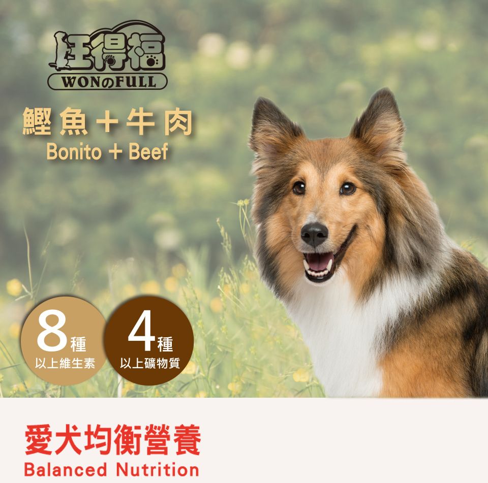 WONOFULL鰹魚牛肉Bonito + Beef8 種以上維生素以上礦物質愛犬均衡營養Balanced Nutrition