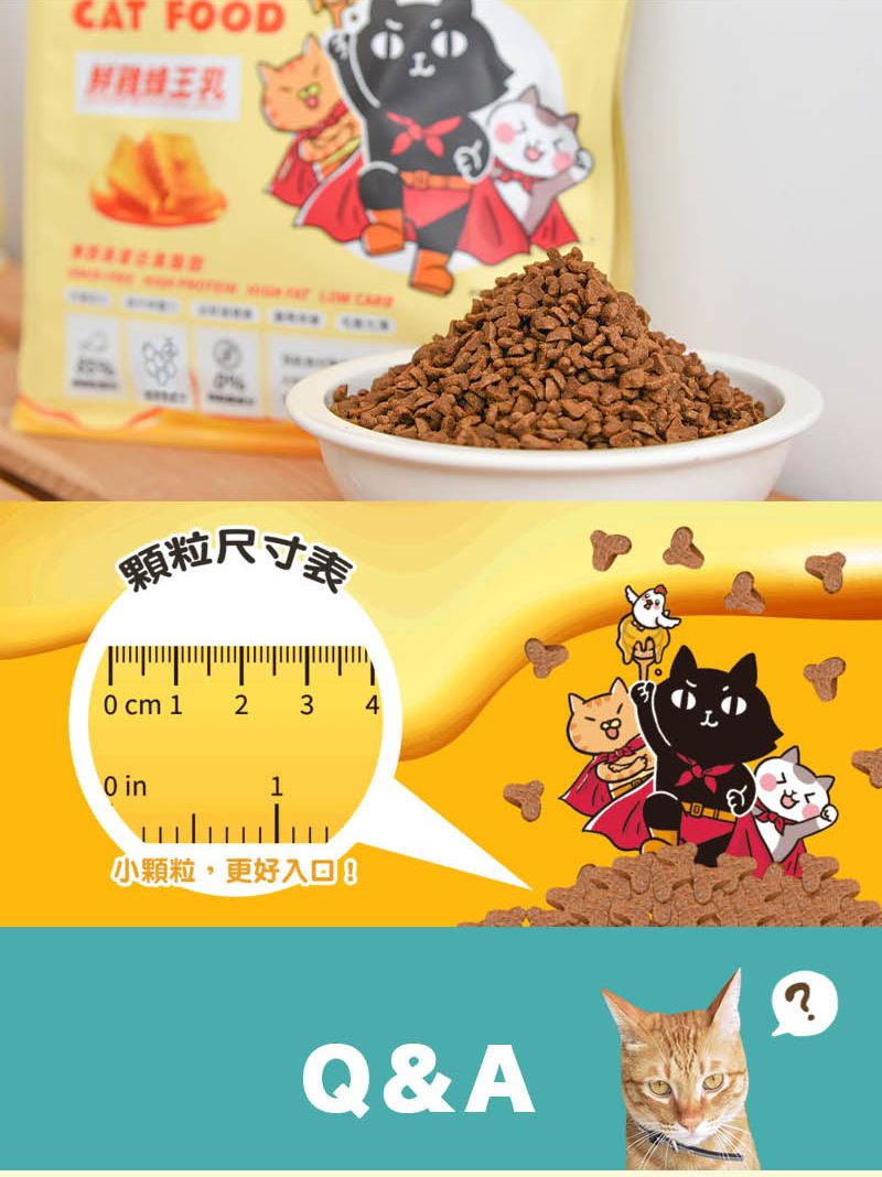 CAT FOOD顆粒尺寸表cm 1 2 3 40 in1小顆粒,更好入口!Q&A?