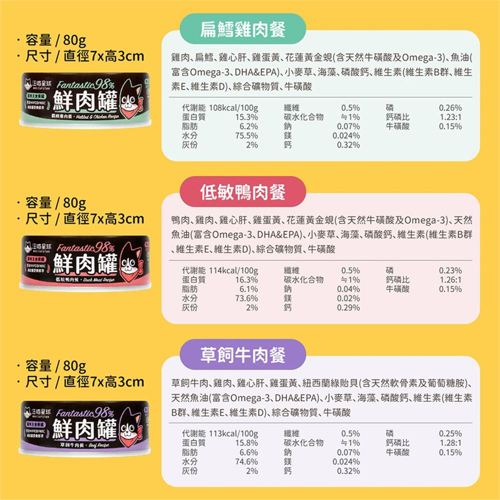  【10罐】貓咪 98%鮮肉 主食罐 80g