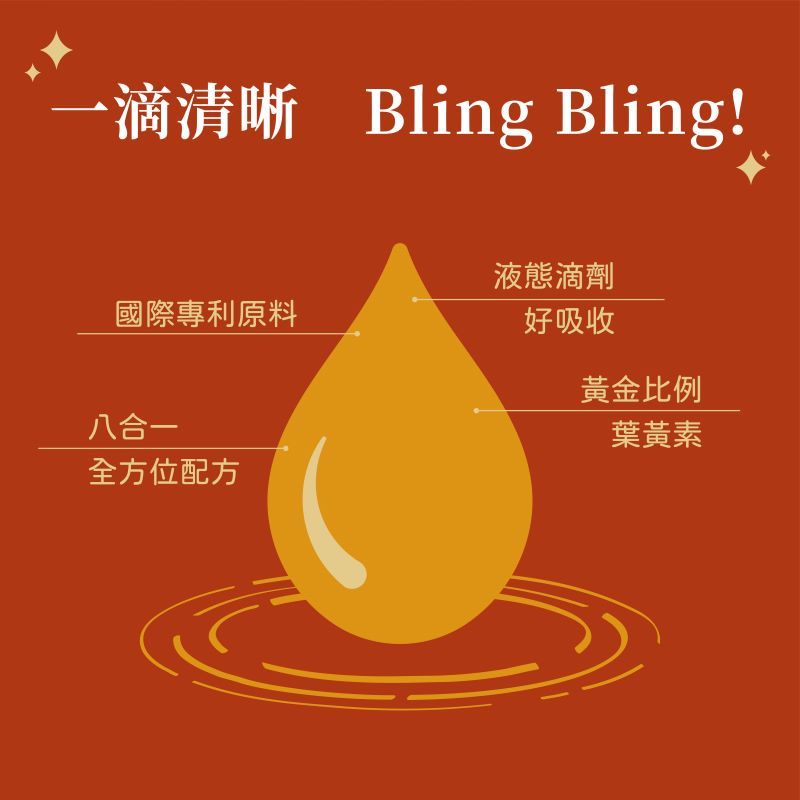 滴清晰 Bling Bling!液態滴劑國際專利原料好吸收八合一全方位配方黃金比例葉黃素