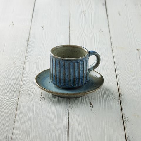 有種創意 - 日本信樂燒 - 青萩雕紋直筒咖啡杯碟組(2件式) - 210ml