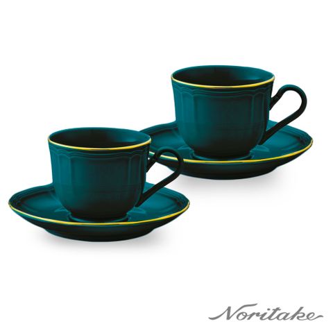 【Noritake】普羅旺斯風情咖啡對杯-青杉藍(可微波)