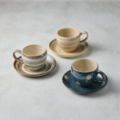 有種創意 - 日本美濃燒 - 圓釉咖啡杯碟組 -三件組(6件式) - 200 ml