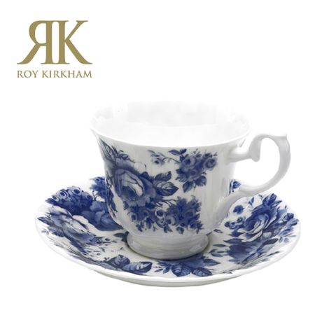 英國Roy Kirkham-藍玫瑰 (Blue Chintz) 系列230ml骨瓷咖啡花茶杯盤組 骨瓷杯盤組 花茶杯 咖啡杯